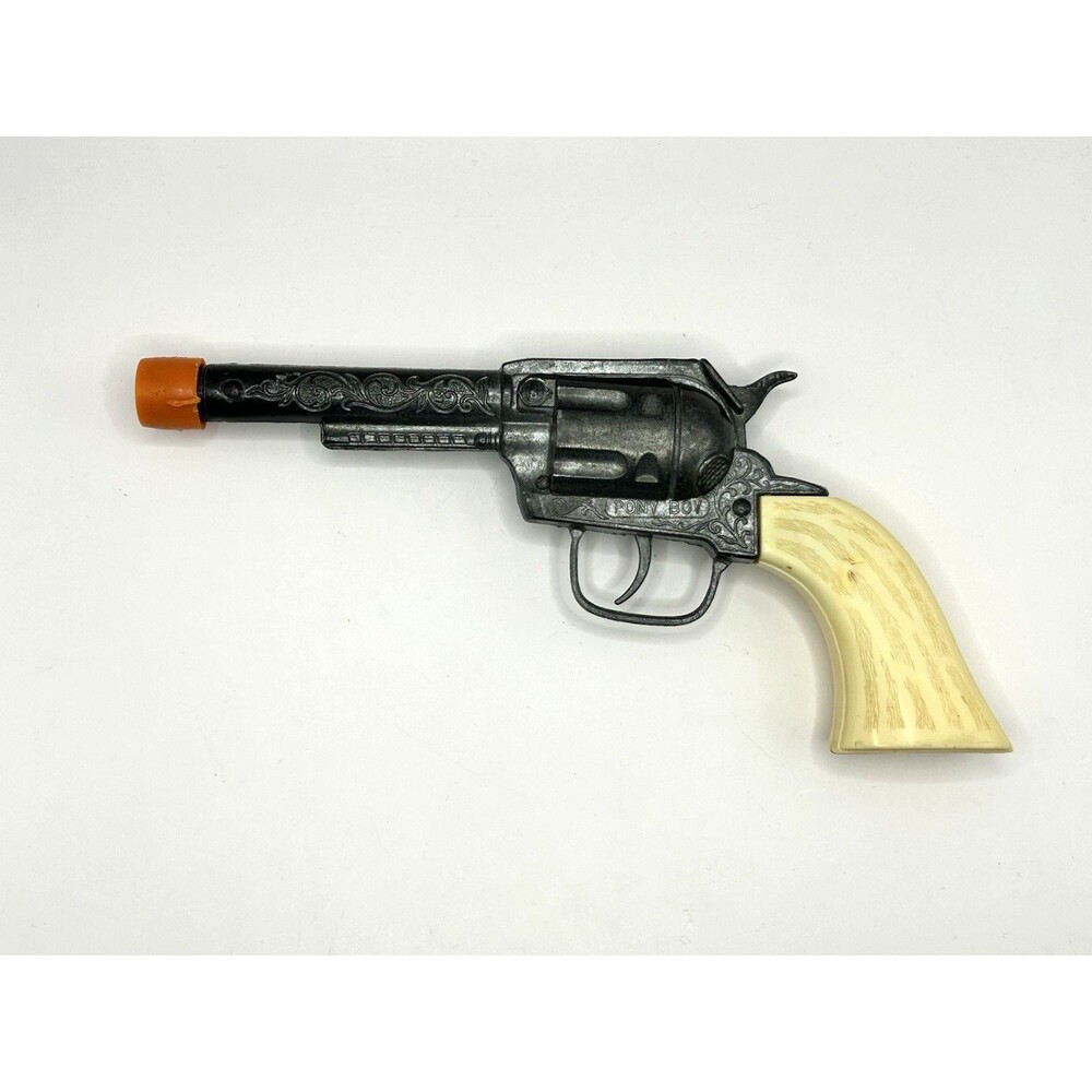 Vintage Pony Boy 9.5” Toy Pistol Cap Gun Diecast White Classic Western Cowboy